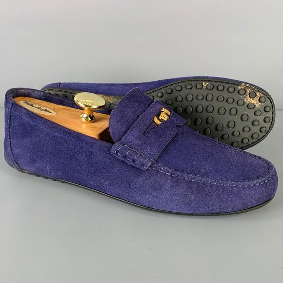 VERSACE Size 8 -Bluette Oro- Purple Textured Suede Drivers Loafers main image 9